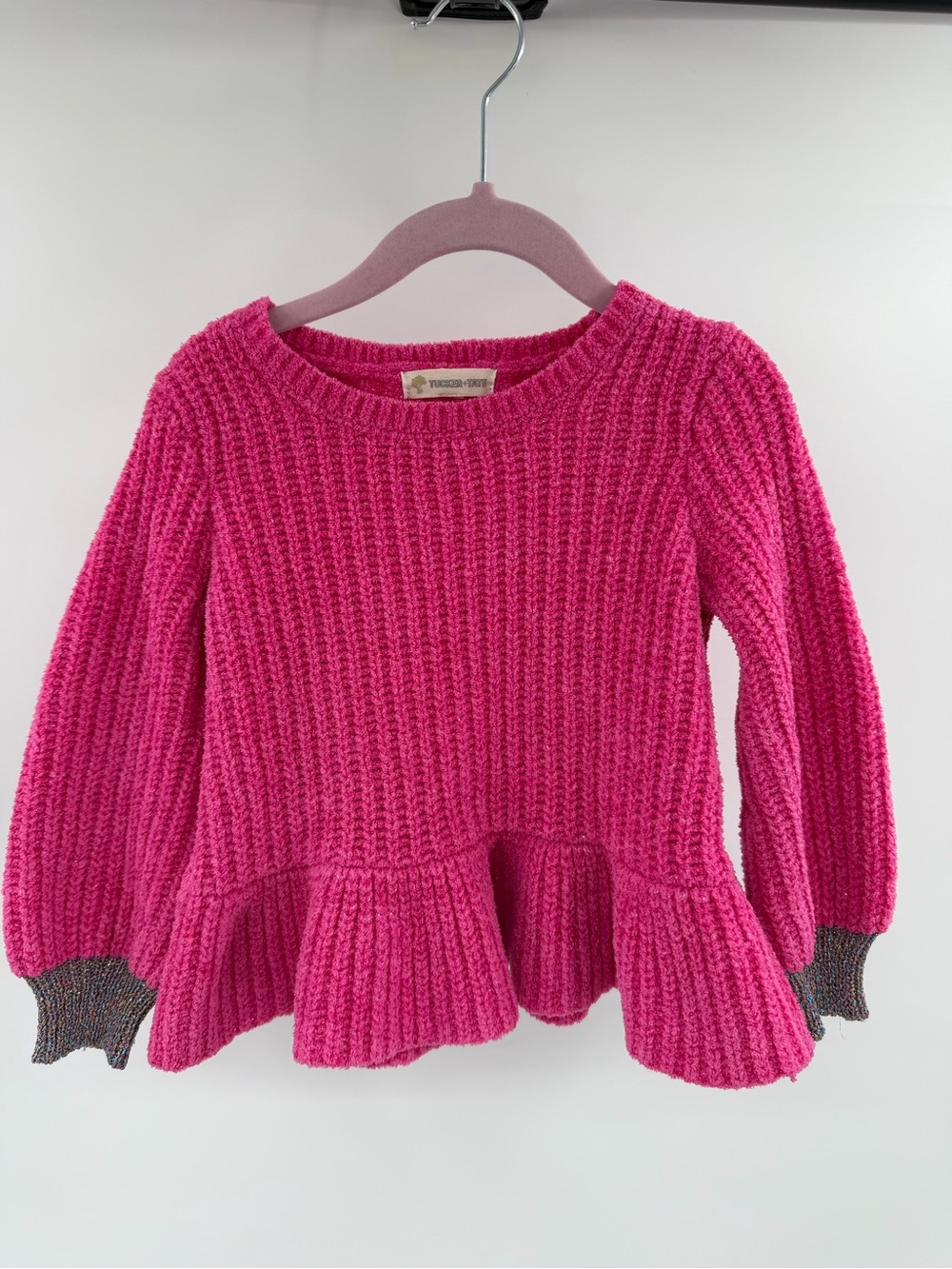 Tucker + Tate Cozy Pink Knit Peplum Sweater Chenille Size 2T